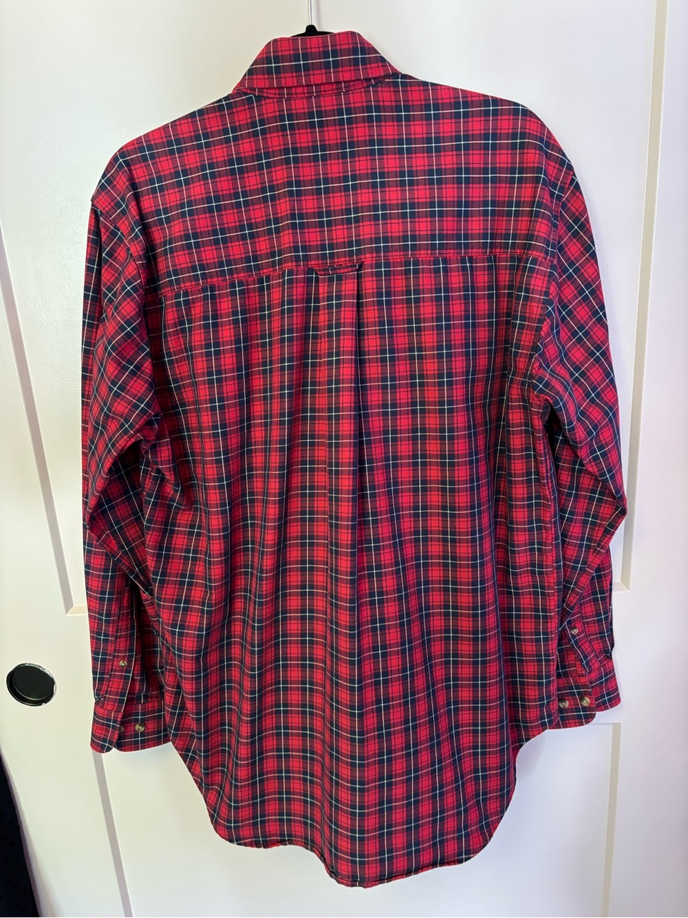 Red & navy blue plaid button-down long sleeve 100% cotton tailgate cabincore - Picture 5 of 6